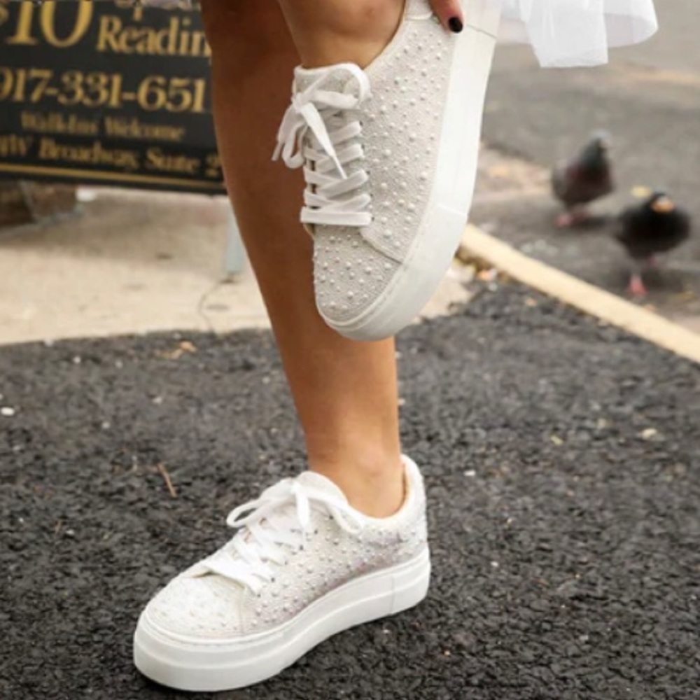 Betsey Johnson Sidney Ivory Rhinestone Sneakers